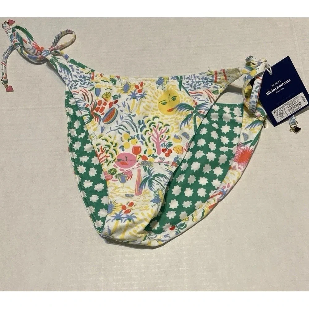 Women's Vacation/Star‎ Geo Reversible Side-Tie Bikini Bottoms Yellow/Green Sz XL